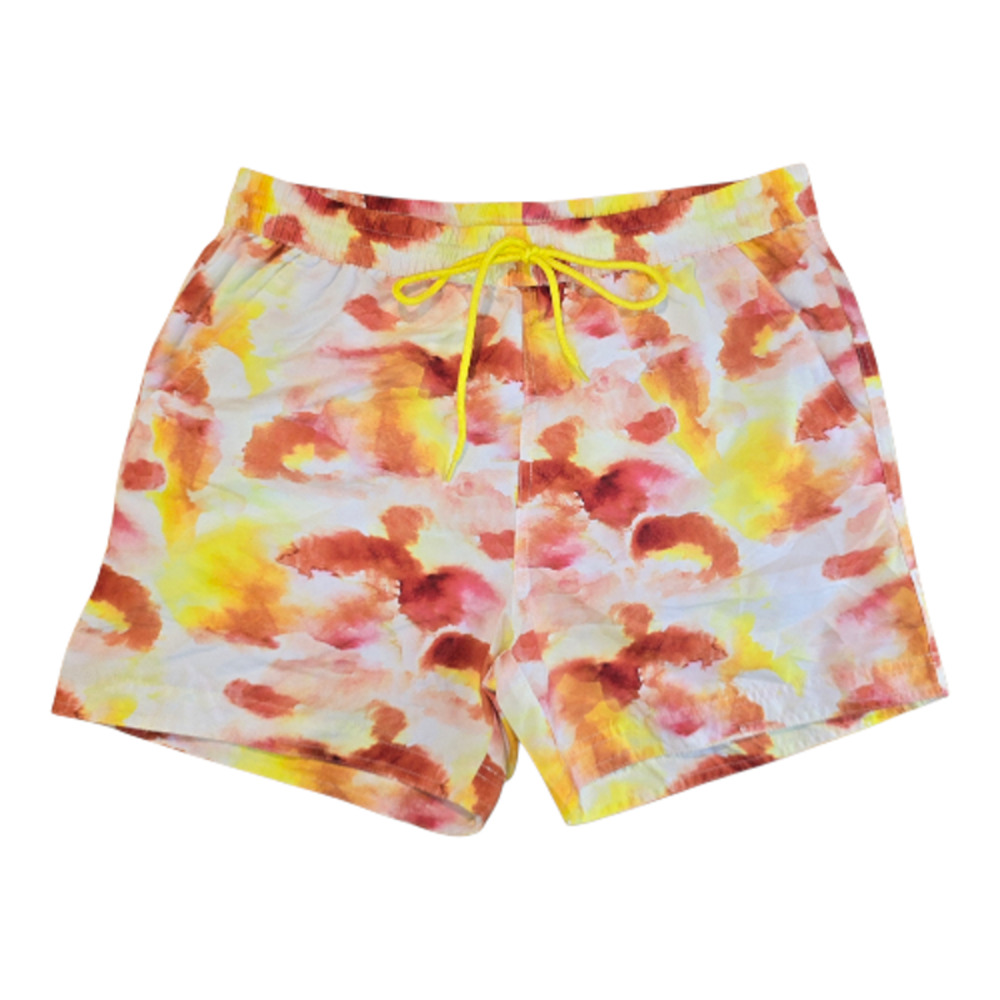 South Beach Watercolor Yellow Orange Beach Swim Trunks Size L